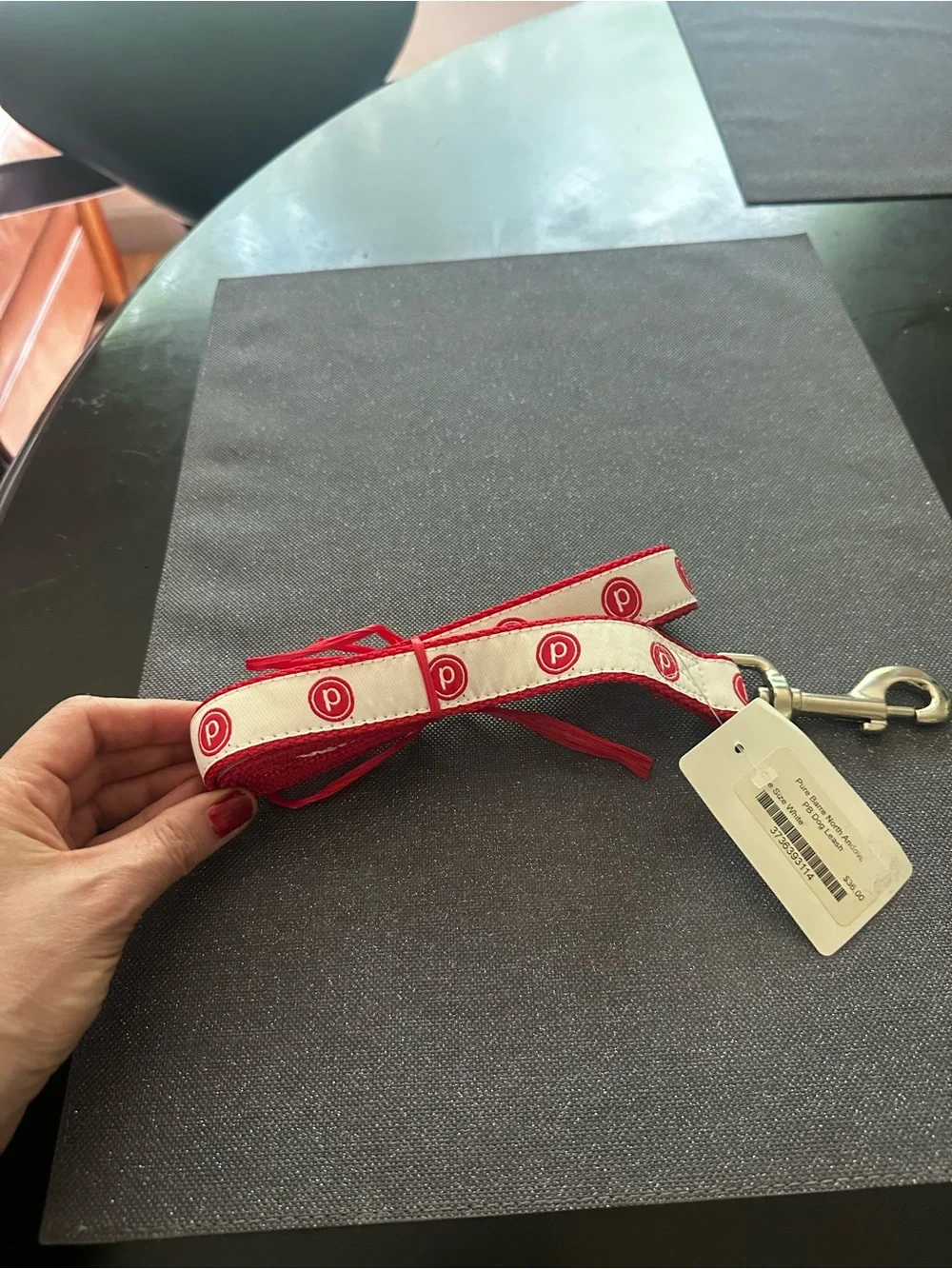 Pure Barre Red and White Dog Leash with Logo